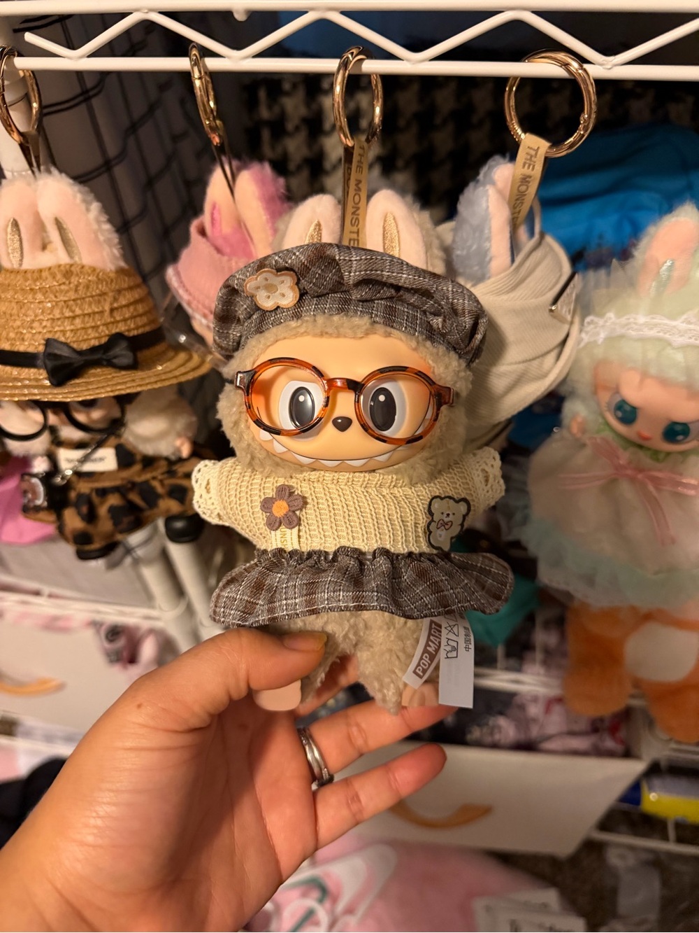 popmart labubu Cute Beige Plush Keychain Doll with Glasses - Kids Toys